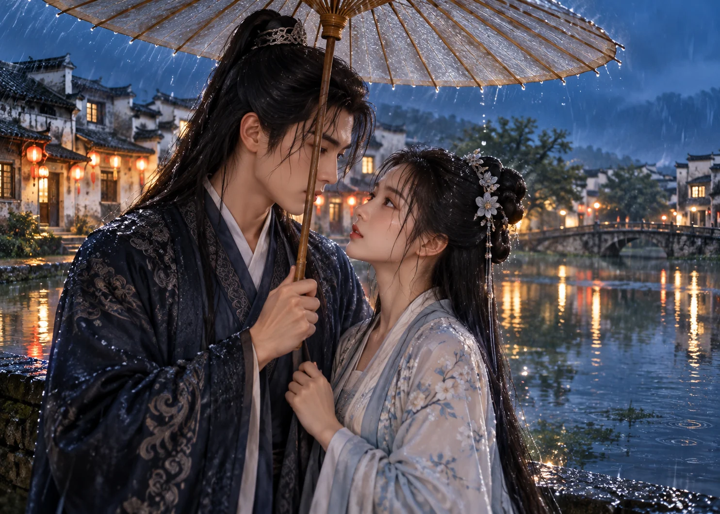 以宏村月沼为背景的雨夜借伞浪漫故事